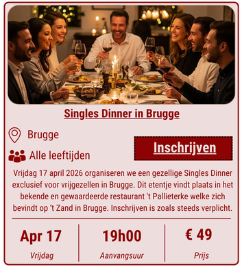 Singles Dinner in Brugge op 17 april 2026