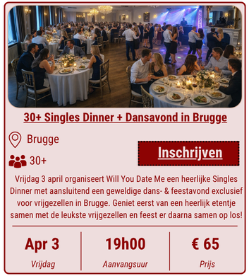 Singles Dinner + Dansavond in Brugge op 3 april 2026