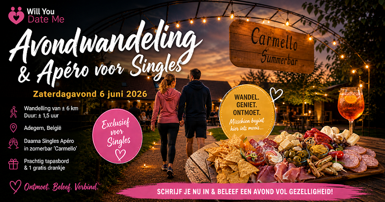 Avondwandeling voor Singles Apéro op 6 juni 2026