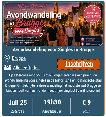 Avondwandeling voor Singles in Brugge op 25 juli 2026