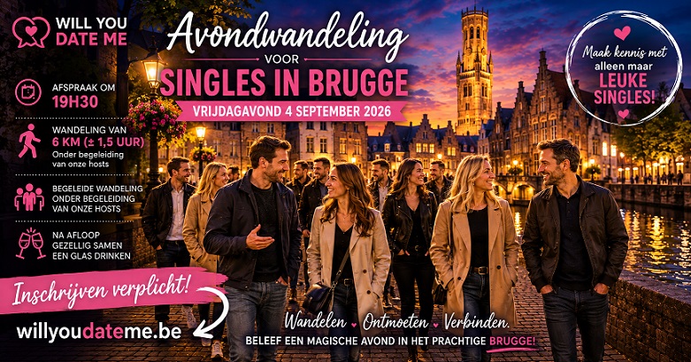 Avondwandeling voor Singles in Brugge op 4 september 2026