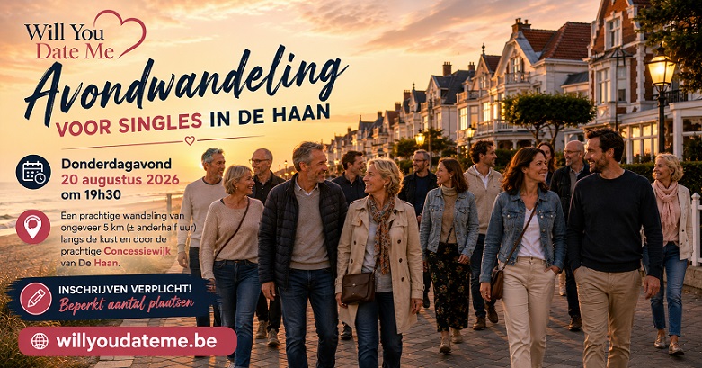 Avondwandeling voor Singls in De Haan op 20 augustus 2026