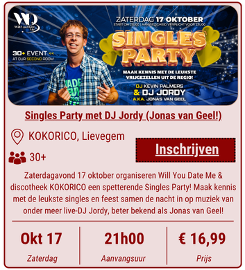 Singles Party met Jonas van Geel op 17 oktober 2026