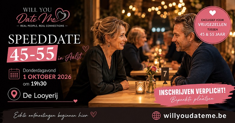 Speeddate in Aalst voor 45-55 op 1 oktober 2026